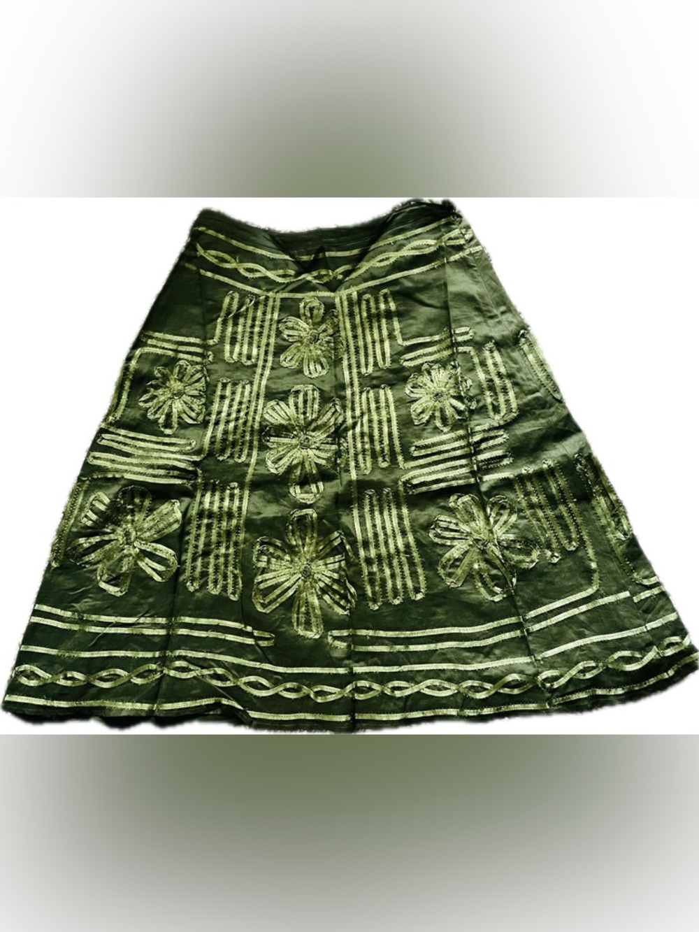 Anne Carson Dark Green Floral-Pattern A-Line Skirt